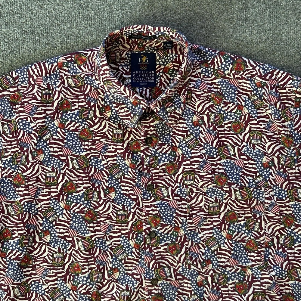 Team USA Shirt Men XL Vinatge Olympic Henry Grethel Button Up Vintage Flag Rings